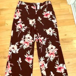Black and Pink Floral Wide Leg Pants